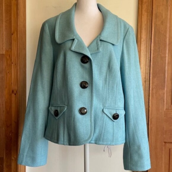 TALBOTS Sky Blue Wool Blend Long Sleeve Envelope Pocket Blazer 12 - Picture 1 of 16